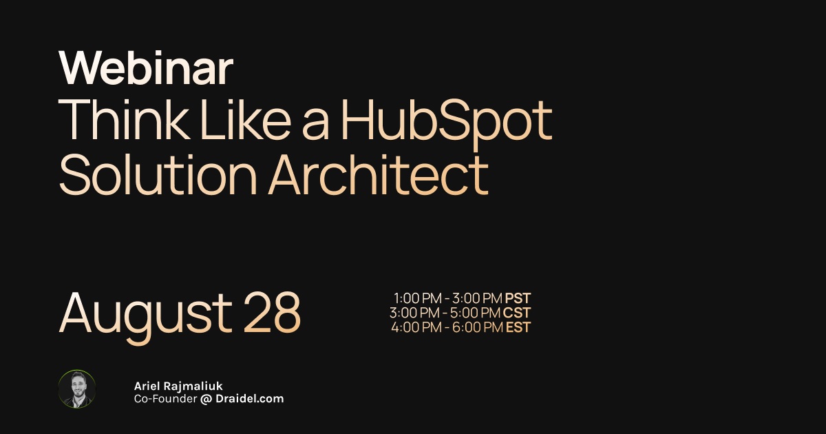 Ariel Rajmaliuk presentando el webinar Think Like a HubSpot Solution Architect